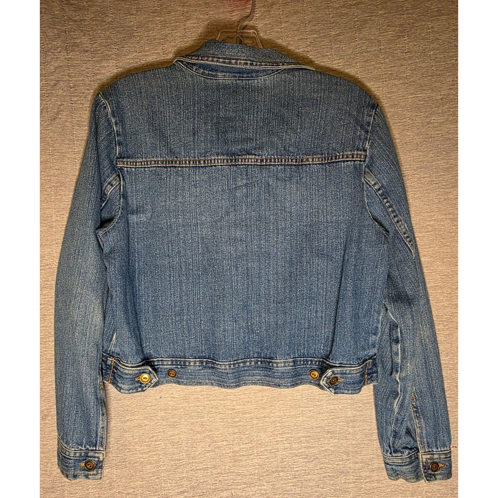 624 Studio Ease Petite Blue Denim Trucker Jacket Medium Wash Cotton Size 10P - Picture 3 of 3
